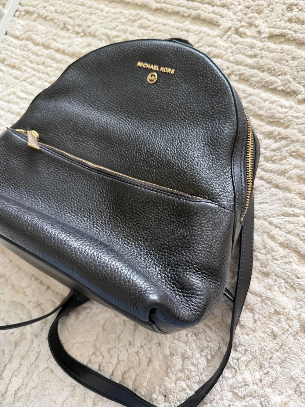 Michael Kors Black Pebbled Leather Backpack with Gold Accents